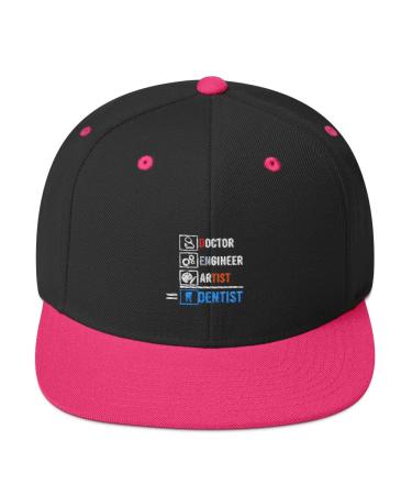Snapback Hat Humorous Orthodontics Orthodontist Dental Expert Novelty Endodontist Endodontics Surgeon Medicine Black/Neon Pink