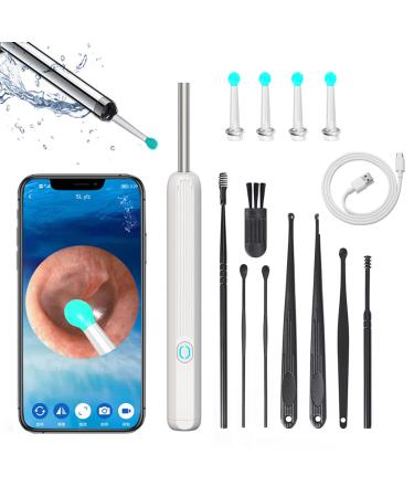 Sadodo Wireless Ear Wax Remover Camera Otoscope 1296P HD 3.0 MP Ear Endoscope Spoon Pick Cleaning Tool with LED Lights White B Style White Otoscope Kit