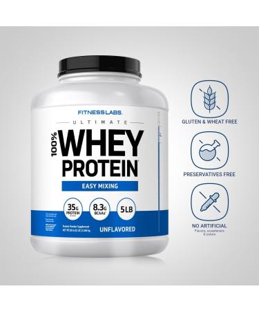 Fitness Labs Whey Protein Powder Unflavored | 5 lbs | 80 oz | Easy Mix Ultimate Supplement | Non-GMO Gluten Free - Buy Online on GoSupps.com