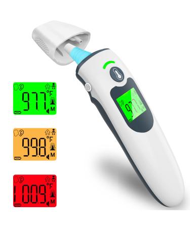 Forehead & Ear Thermometer, Touchless Infrared Digital Thermometer for Adults, Kids and Objects, No-Touch Baby Thermometer with Accurate Instant Read Fever Alarm and Large LCD Display