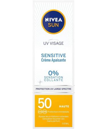 NIVEA SUN UV VISAGE Sensitive Soothing Cream SPF 50 (1 x 50 ml) Facial sunscreen formula for sensitive skin Immediate sun protection without fragrance & non-greasy - Buy Online on GoSupps.com