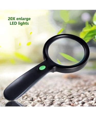 Magnifying Glasses Vision aids 20 Times Hand Hold Magnifying 20X Glass with led Lights high-Definition Glass high-Power Optical Large Lens Reading Magnifying for The Elderly Stationery Office Supplies - Buy Online on GoSupps.com