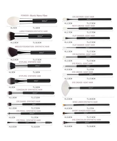 BEILI 20pcs Makeup Brush Set - Natural Goat Hair & Premium Synthetic Kabuki Brushes for Foundation, Powder, Contour, Eyeshadows, Eyebrows, and Eyeliner - Black - Buy Online on GoSupps.com