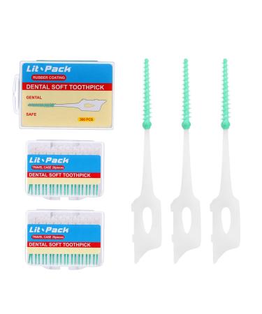 Silicone Dental Pick Interdental Brush Teeth Stick Soft Toothpick Oral Hygiene Care Tools 2 Travel Cases 1 Refill 240 Count