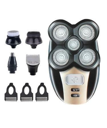 Men's 5 in 1 5D Electric Rotary Razor Rechargeable Waterproof Five-Headed Beard Hair Razor for a Perfect Bald Look Cordless and USB Rechargeable