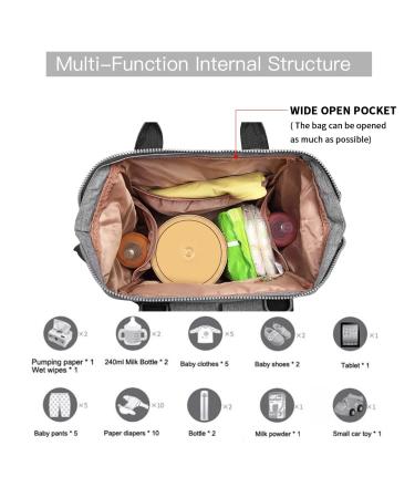 KONO Baby Diaper Bag Nappy Backpack - Multifunctional Travel Backpack with Large Capacity & 2 Stroller Straps (Gray) - Ideal for Moms & Dads | Shop Internationally - Buy Online on GoSupps.com