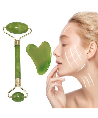 Sha Facial Tools Green Jade Roller for Face Roller Facial Massager Natural Stone Facial Massager Skin Rollers Set Pressure Relief Beauty Tools Hulzogul