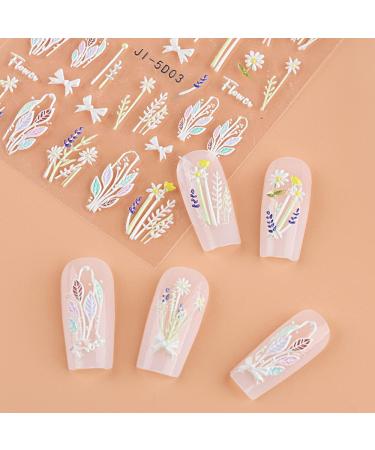5D Flowers Nail Stickers - Self-Adhesive Floral Decals for DIY Nail Art - 6 Sheets/Set - Buy Online on GoSupps.com