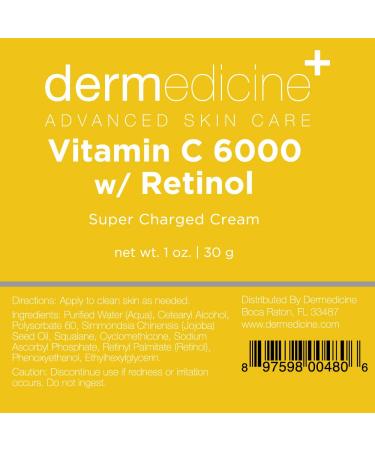 Dermedicine Vitamin C 6000 & Retinol Super Charged Cream - 2oz | Anti-Aging Skincare | International Shipping - Buy Online on GoSupps.com