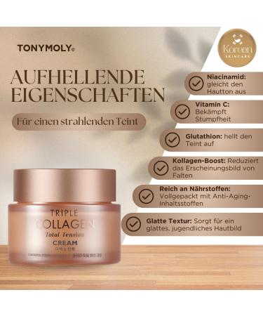 TONYMOLY Triple Collagen Total Tension Cream - Collagen Cream for Face Korean Skincare - Skin Firming Cream Anti-Wrinkle Cream Whitening Cream Beauty Cream - Collagen Face Cream for Women 80 ml - Buy Online on GoSupps.com