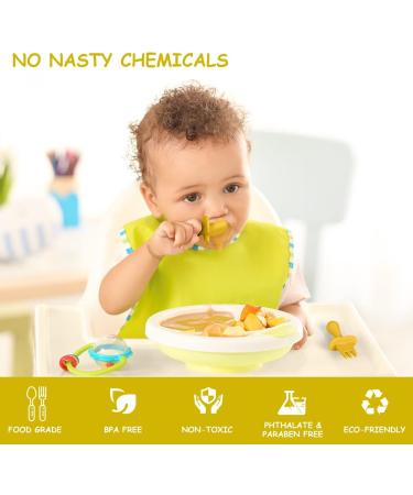 Vicloon Baby Fork and Spoon Set 4Pcs - Silicone Self Feeding Utensil for Toddler Cutlery Kit - Easy Grip Baby Weaning Spoons - Beige-yellow - Buy Online on GoSupps.com