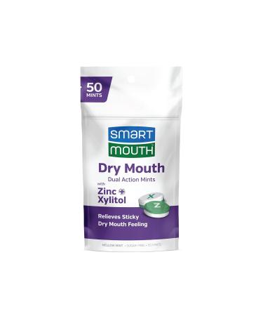 SmartMouth Dry Mouth Dual-Action Mints - Sugar-Free Breath Mints - 50 Count, 3 Pack, Mellow Mint Mint 50 Count (Pack of 3)