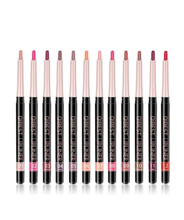 12 Colors Lip Liner Pencil Waterproof Non-Marking Matt Velvet Lipstick Pen (12Pcs Lot Set)
