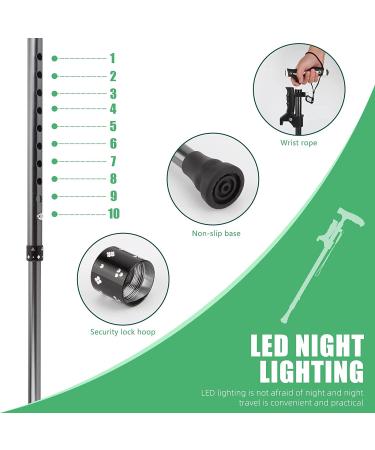 440 Lbs Capacity Adjustable Walking Cane with LED Light - Lightweight Aluminum Alloy Foldable Stick for Seniors - Black - Buy Online on GoSupps.com