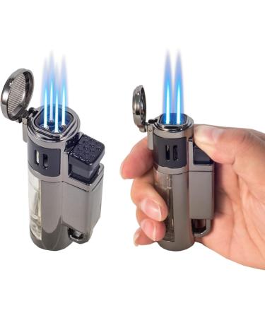 Jnfire Torch Lighter Butane Refillable and Powerful 4 Jet Flame Large Capacity Visible Fuel Tank Adjustable Windproof Pocket Lighters (Without Butane) - Buy Online on GoSupps.com