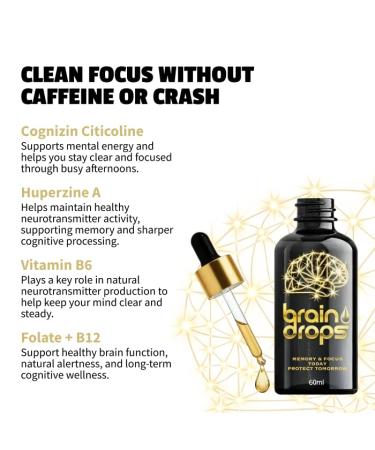 EarlyBird Brain Drops, Brain Supplements for Memory and Focus, Vitamin B Complex with Cognizin Citicoline, Huperzine A, B6, Folate and B12, Memory and Cognitive Support, Non-Caffeinated Vegan Formula - Buy Online on GoSupps.com