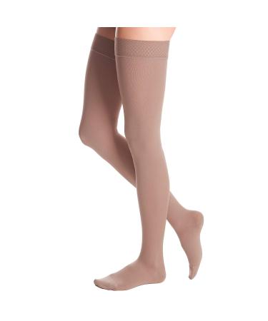 duomed Advantage 30-40 mmHg Thigh High Beaded Band Closed Toe Medium Petite Beige
