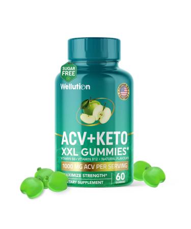WELLUTION XXL Keto ACV Gummies: 1 000 mg Sugar-Free 60 Count Aiding Digestion & Detox Boosting Metabolism Weight Loss Support Apple-Flavored for Men & Women