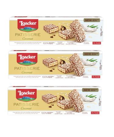 Loacker Pastry Waffle Pack of 3 - 100g - Filled with Coconut Cream - With Milk Chocolate and Coconut Flakes