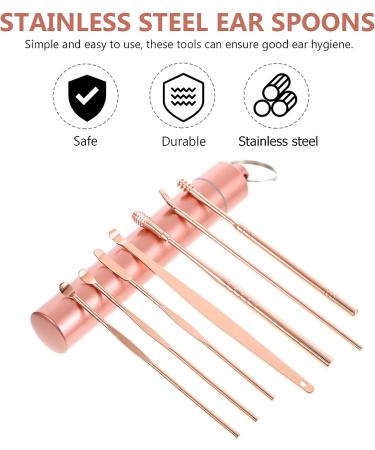 Healifty 7 Pcs Stainless Steel Ear Spoons Kit - Portable Ear Curette Set - Rose Golden - 11.5X3cm - Buy Online on GoSupps.com