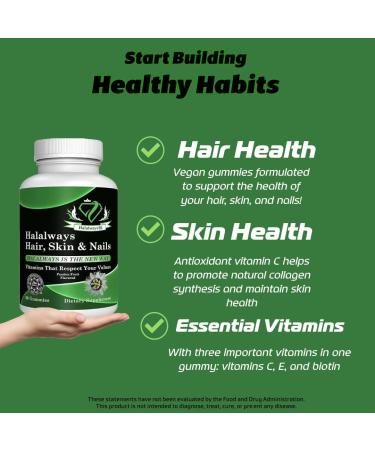 Halalways Hair Skin & Nails Gummy Certified Halal Supplement Optimal Solutions Hair Skin and Nails Gummies with Biotin 6000 mcg Folate Passion Flavored - Buy Online on GoSupps.com