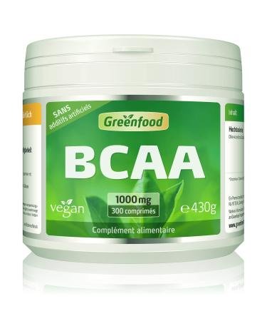 Greenfood BCAA, 1000 mg, high dose, 300 tablets, vegan, no artificial additives, no genetic engineering.