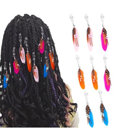 Bohend Dreadlocks Hair Clips 8 Pieces Feather Pendant Dreadlock Braid Hairwear Hair Charms Hair Jewelry Accessories for Women and Girls