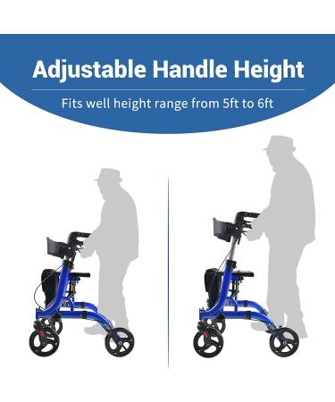 DeerPlanet Rollator Walker for Seniors and Adults - 8 Wheels, Adjustable Handle, Seat, Basket - Blue - Buy Online on GoSupps.com