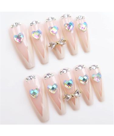 Long Fake Nail Full Cover with Glue Detachable French Heart Winter Pink Press on Nails 24 Pieces Finger Nail Art Tips for Nail Salons and Women DIY Nail Art - Buy Online on GoSupps.com