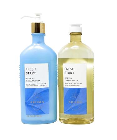 Bath and Body Work Aromatherapy Fresh Start SAGE & CEDARWOOD Duo Gift Set - Body Lotion and Body Wash + Foam Bath - Full Size