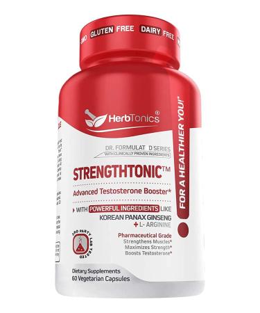 Herbtonics Testosterone Booster for Men Male Enhancing Pills - Enlargement Supplement Increase Size Energy Strength & Stamina Enhancement Ginseng Pill & Tribulus Terrestris 60 Vegan Capsules