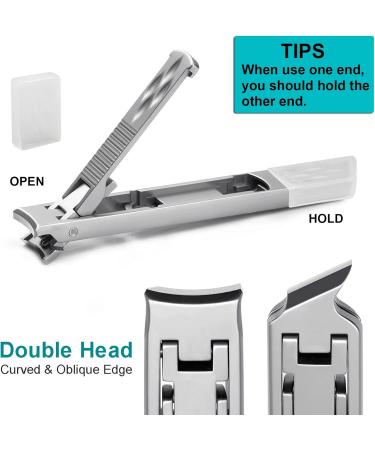 VOGARB Portable Nail Clippers for Thick Nails Ultra Thin Foldable Wide Jaw Opening Cutter with Safety Lock Double Head Curved and Bevel Trimmer for Toenail Fingernail Travel Design (Silver) - Buy Online on GoSupps.com