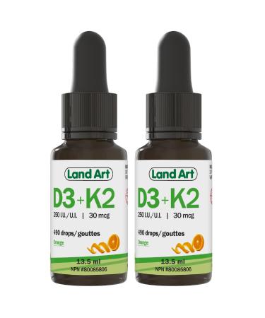 Certified Organic Vitamin D3 & K2 (MK7-Natto) - 490 Drops- Support Your Bones Immune System - Non-GMO - Gluten Free - Made in Canada (13.5 ml (Pack of 2))