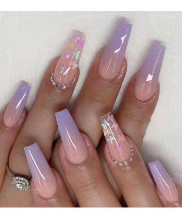 24Pcs Long Pointed Coffin Full Cover Artificial Fake Nails Smudged Glitter Pink Wearing Reusable False Nails Press On Nail Art New NAILS-CBLCY-02