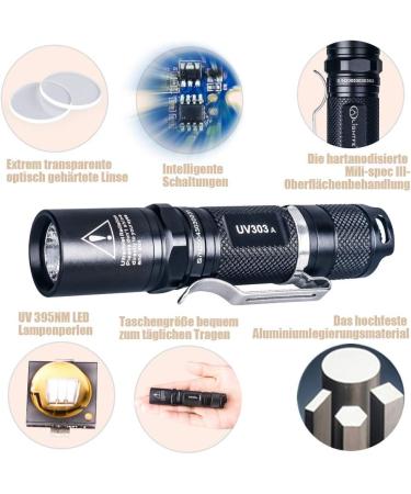 LIGHTFE Blacklight 395nm UV Flashlight UV303A with High Power Output Pure Beam UV Light Torch for Glue Curing Rock and Mineral Fluorescent Glowing Pet Urine Detector Light AC Leak Detector - Buy Online on GoSupps.com