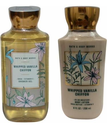 Bath and Body Works Gift Set of 10 oz Shower Gel and 8 oz Lotion (Whipped Vanilla Chiffon) Multicolor