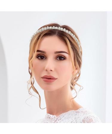 Flayem Wedding Rhinestone Headband Bridal Crystal Headband Glitter Narrow Hair Band Hoop Wedding Hair Accessories for Women and Girls (White) - Buy Online on GoSupps.com