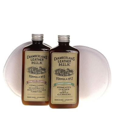 Chamberlains Leather Milk Straight Cleaner & Furniture Treatement Set - Clean and Condition Sofas, Couches and Living Room Furniture, No 2 & 5, 6 Oz