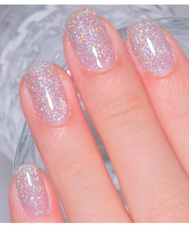 NAILKISS Glitter Sliver Gel Nail Polish Reflective Holographic Nail Polish Gel Shining UV/LED Lamp Glue Sparkle Gel Varnish Nail Art Nail Salon Manicure (Holo Sliver Glitter)