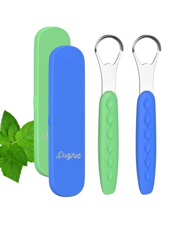 Tongue Scraper Cleaner for Adults & Kids Pack Medical Grade Stainless Steel Tongue Brush Set Oral Self Care for Bad Breath Tongue Scraping with Travel Case (2pcs) 2 Count (Pack of 1)