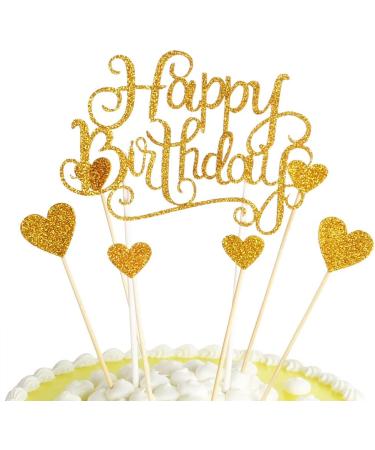 Gold Glitter Happy Birthday Cake Toppers Set of 7 - Party Decor & Decorations - Buy Online on GoSupps.com