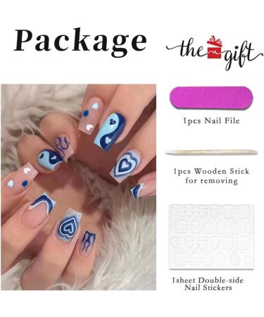 Blue Heart Flame Press On Nails - Medium Size, Acrylic Nude Design for Women and Girls by RUNRAYAY - Buy Online on GoSupps.com