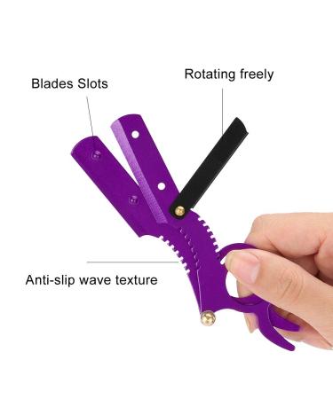 Vintage Classic Barber Razor - Professional Hairdresser Razor with Easy Blade Replacement - Purple - Buy Online on GoSupps.com