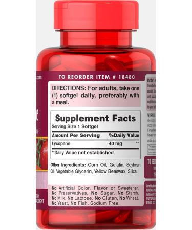 Puritan's Pride Lycopene 40mg Supplement for Prostate & Heart Health - 60 Rapid Release Softgels - Buy Online on GoSupps.com