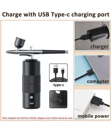 Pasuihcay Portable Rechargeable Wireless Airbrush with Compressor Double Action Tools for Face Beauty Nail Art Tattoo(Black) - Buy Online on GoSupps.com