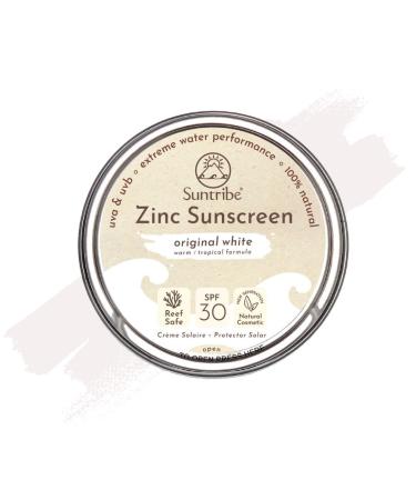 Suntribe All Natural Zinc Sunscreen Face & Sport - SPF 30 - Organic - 100% Zinc - Reef Safe - 3 Ingredients - Water resistant - ORIGINAL WHITE (30 g)