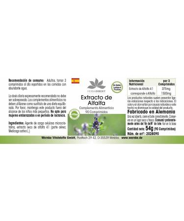 Buy Alfalfa Tablets (4:1 Extract) - 90 Tablets | Herbadirekt by Warnke - Premium German Quality - International Shipping Available - Buy Online on GoSupps.com