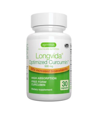 Longvida Optimized Curcumin 500mg, Ultra Bioavailable & Sustained Action, Vegan - 30 Capsules 30 Count (Pack of 1)