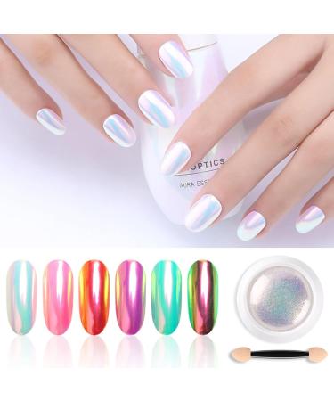 Nail Art Powder Holographic Pearl Nail Powder Art Pigment Powder with Sponge Stick Mirror Effect Pigment Manicure Glitter for DIY Nail Decoration - Buy Online on GoSupps.com