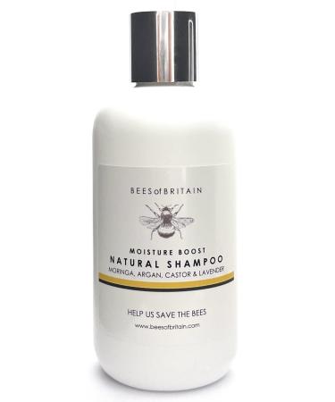 99% Natural SHAMPOO with CASTOR MORINGA ARGAN & LAVENDER OILS - 250ml by BEES of BRITAIN - Sulphate Free Paraben Free. 5% of Profits Donated to Help Save Bees and Pollinators.